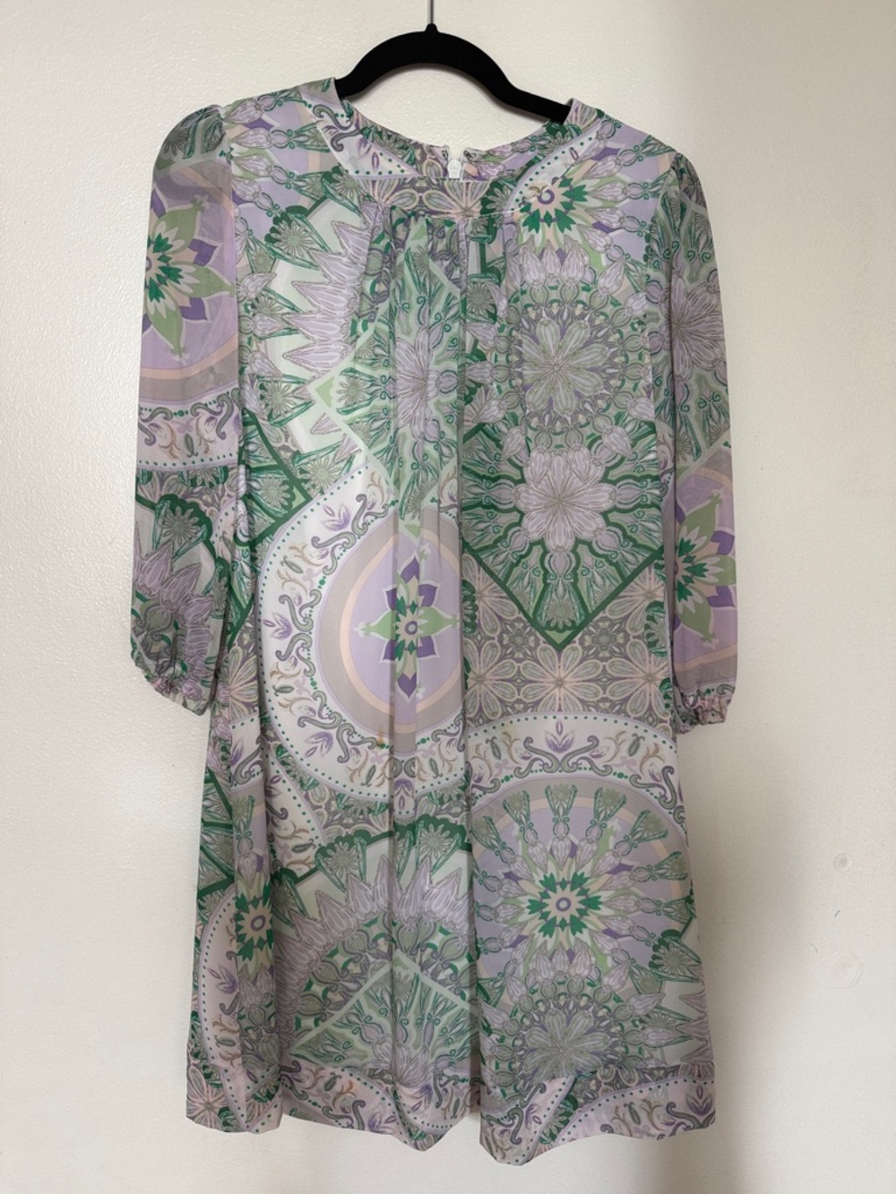 Printed Green & Lavender Midi Dress